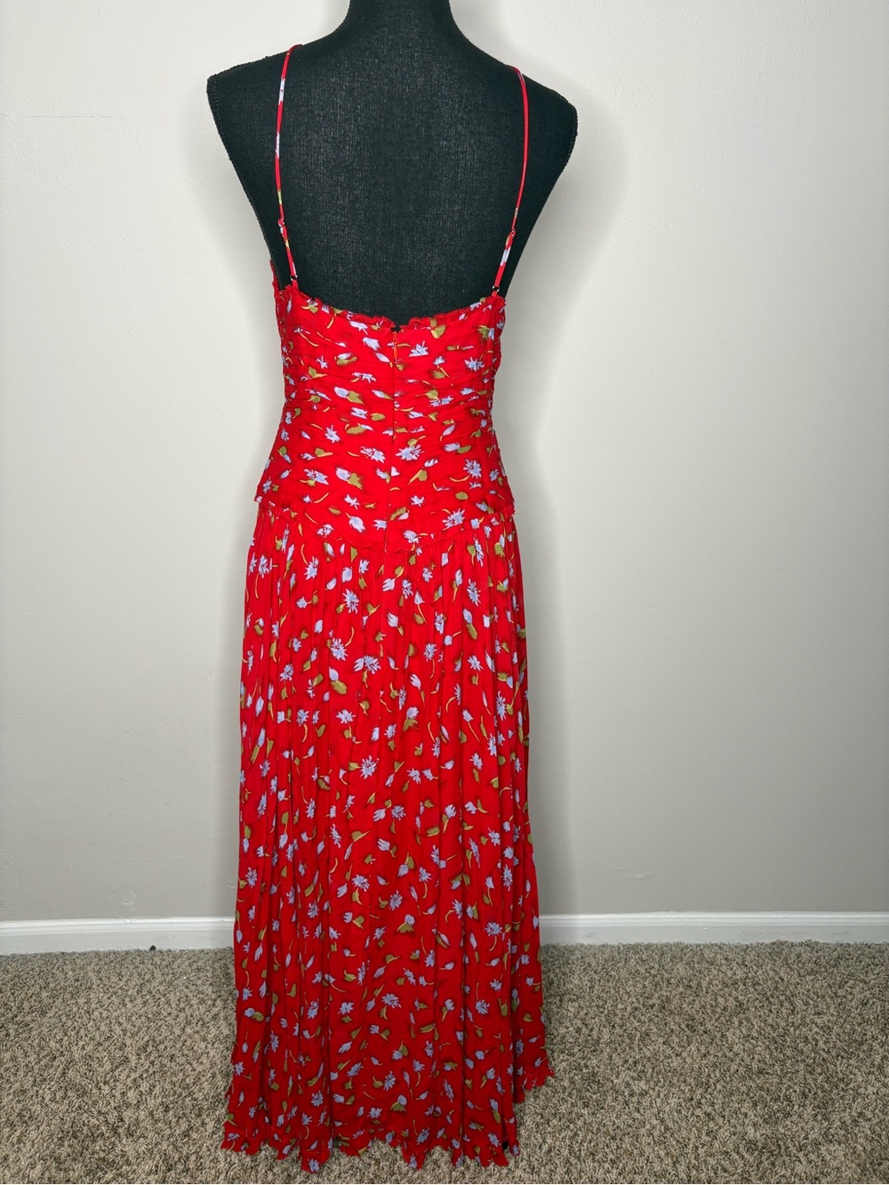 J. Crew Red Floral V-Neck Spaghetti Strap Maxi Dress - Picture 4 of 4